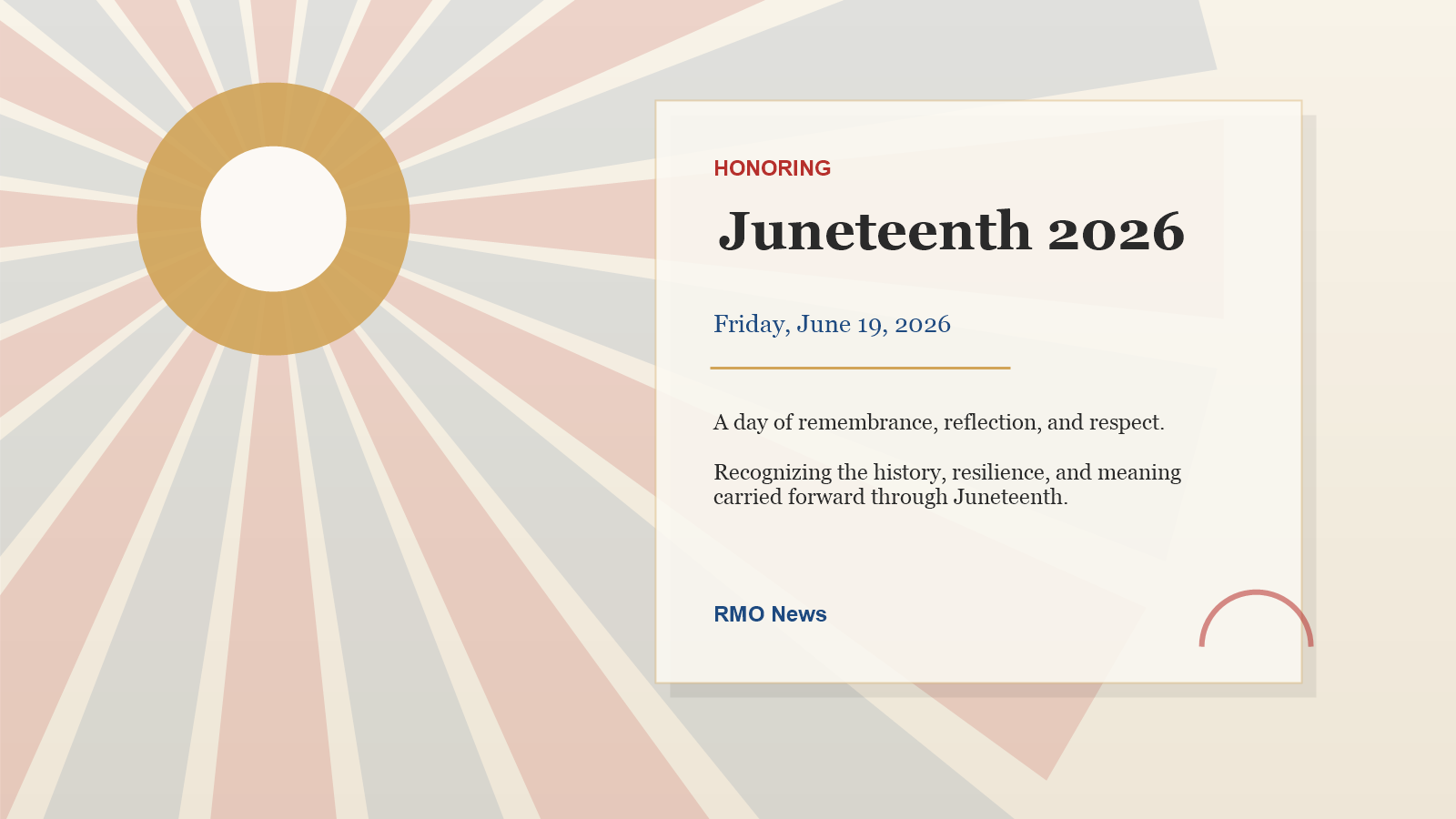 Juneteenth 2026 acknowledgement graphic with date, flag-inspired colors, and a reflective editorial layout